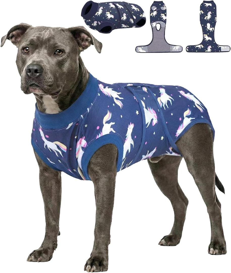 PetWarm Dog Suit for Surgery Recovery, Clothes for Dogs, Post-Surgery Dog Bodysuit, Comfortable Cone Alternative for Male and Female Dogs, Covers Body Area, Unicorn Pattern, Blue, 2XL (XX-Large)