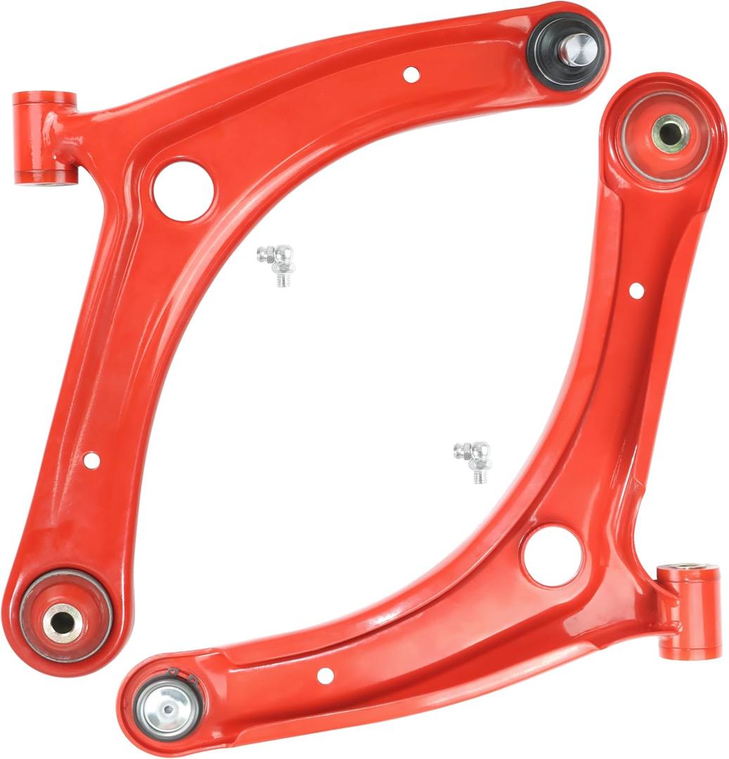 2pc Front Lower Control Arms w/Ball Joints for 07-17 Dodge Caliber Jeep Patriot Compass, Lower Control Arms w/Ball Joint Replacement MS25188 MS25189 (K620066 K620065) - PU Bushing Upgrade, Red