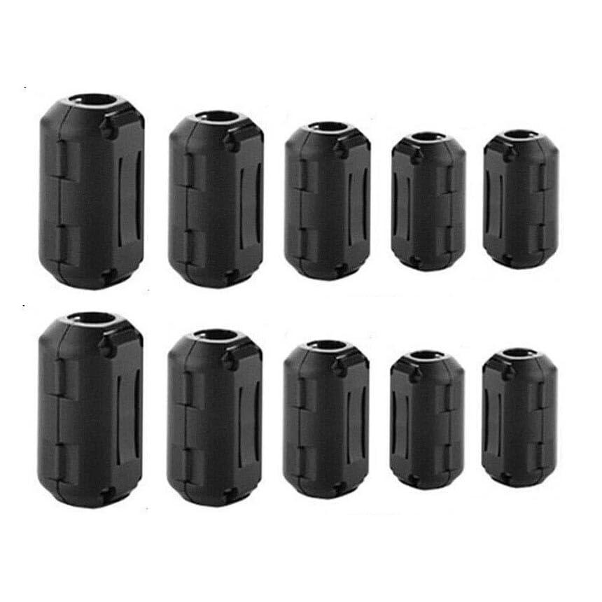 Ferrite Ring Core Ferrite Bead Clamp Choke Coil Rfi EMI Noise Filter Cable Clip for 3mm/ 5mm/ 7mm/ 9mm/ 13mm Diameter Cable, 10 Pack