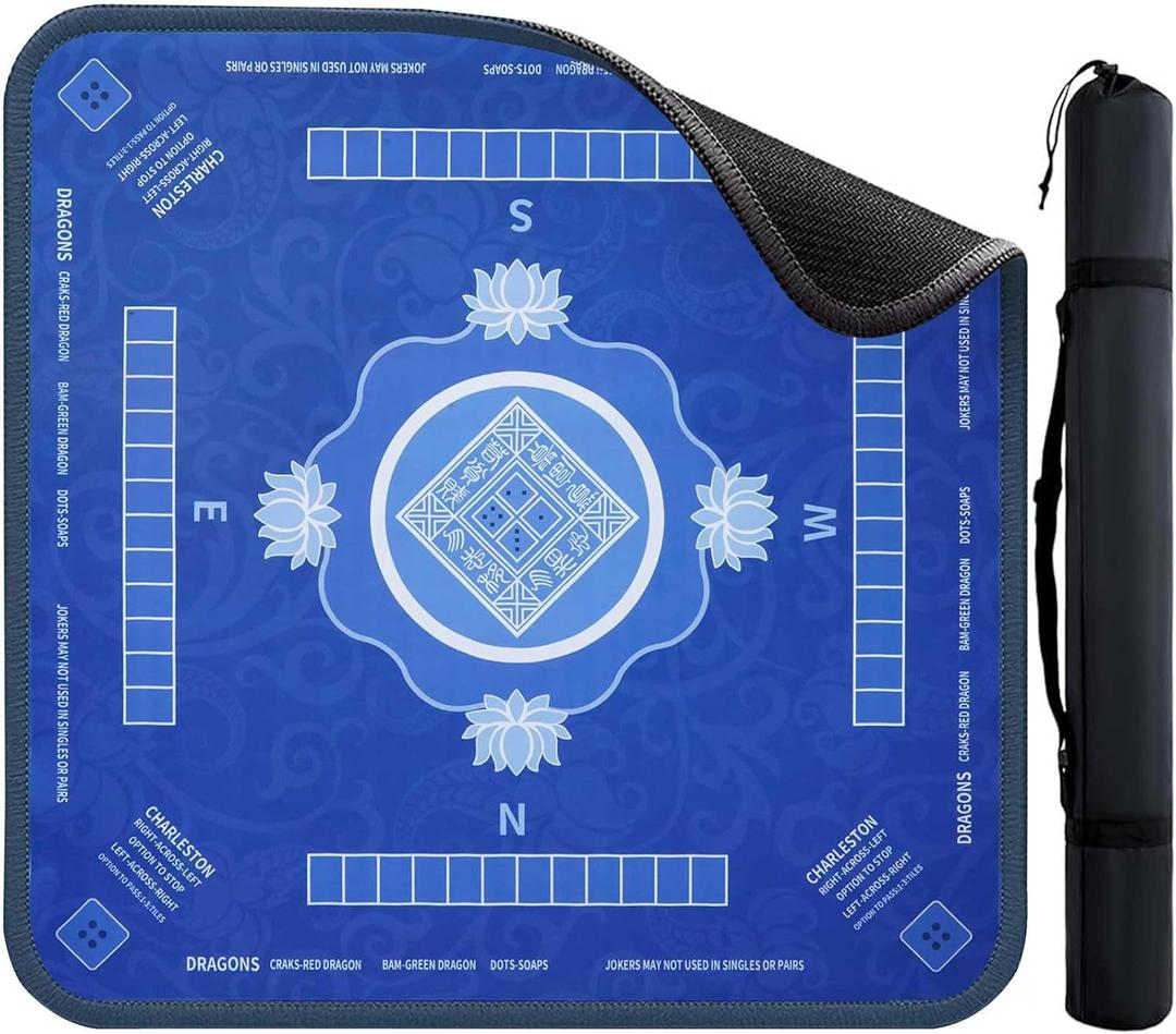 Mahjong Mat, 31.5" x 31.5" Mahjong Mat for Table with Rules, Waterproof Surface Mah Jongg Mats, Anti Slip & Noise Reduction Gaming Mat for Poker/Cards/Board Games/Tile Games, Mahjong Tablecloth