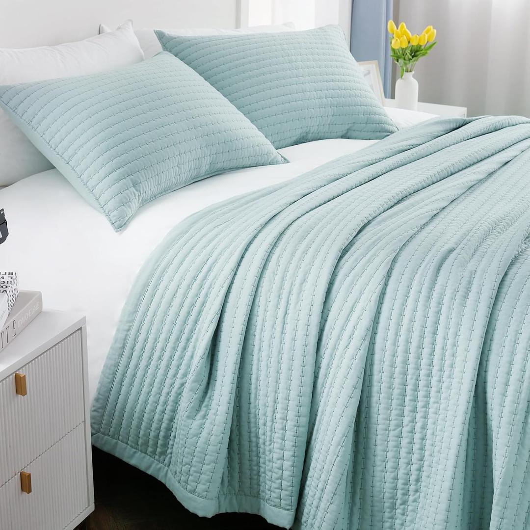 Max Oversized California King Quilt Set  112"x106"Soft Washed Lightweight Bedspread,Multi-Lock Quilting,Minimalist Nordic Bedding, Spring & Summer Quilt Set (1 Quilt + 2 Pillow Shams), Green