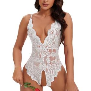 Minsera Women One Piece Lingerie Lace Bodysuit Deep V sexy Teddy Lingerie, Size M