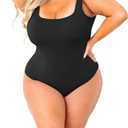 POSESHE Plus Size Bodysuits For Women Sleeveless Sexy Tank Top Square Neck Bodysuit Outfits, S-5XL (Medium, Black)