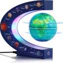 Magnetic Levitation Floating Rotating 3in Globe With Colored Lamp For Men Boss Cool Office Decor Gifts Or Kids Desk Toys,Nine planetary solar systems astronomy educational cosmic earth globe (Blue Light-Up Color-Changing (9 Planets))