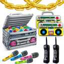 Cunhill 29 Pcs 80s 90s Party Decorations Include Inflatable Boom Box Beverage Cooler 20 Gold Foil Chain Balloons 2 Mobile Phones 2 Radio Boombox 4 Microphones for Hip Hop Theme Supplies Cosplay Props