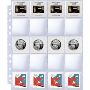 30 Pack 600 Pockets 2x2” Coin Flip Sleeves, Heavy Duty Stamp Collection Pages for 3 Ring Binder, 20 Pocket Photo Slide Flips Organizer Sheet, Top Loading Clear Cardboard Coin Holder Sleeves