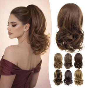 Curly Claw Clip Ponytail Extension 14 Inch Pony Tails Hair Extensions Clip on Ponytail For Women Hair Clip Extensions Fake Ponytail（#8 Copper Brown）