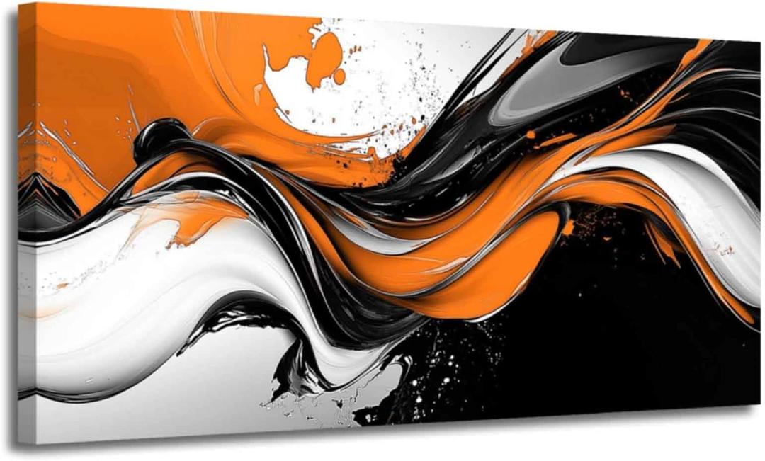 ZSHARTSWD Black White and Orange Wall Decor Large Abstract Wall Art Minimalist Canvas Pictures Modern Living Room Paintings Prints for Bedroom Home Framed (Orange, 12L x 24W)