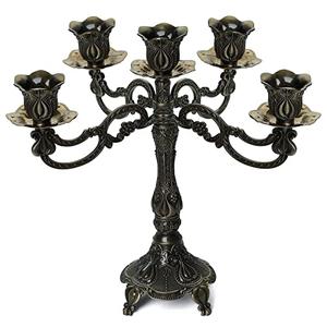 FANWNKI 5-Candle Metal Candelabra 10.3 Inch Tall Candlestick Candle Holders for Home Decor Wedding Christmas Church Halloween Party,Bronze Tulip