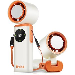 6000mAh Portable Handheld Fan with Ice Cooling, 199 Levels Stepless Speed, 20H Long Battery Life, 20000RPM Turbo Fan Rechargeable Personal Mini Fan for Travel, Outdoor, Makeup (White), Small