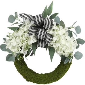 COLLECTIVE HOME - Artificial Wreath, 20" Artificial Wreath for Front Door, Spring Green Leaf for Window Wedding, Home Porch Patio Garden Decor (Flocked Moss Finish Cream Hydrangea)