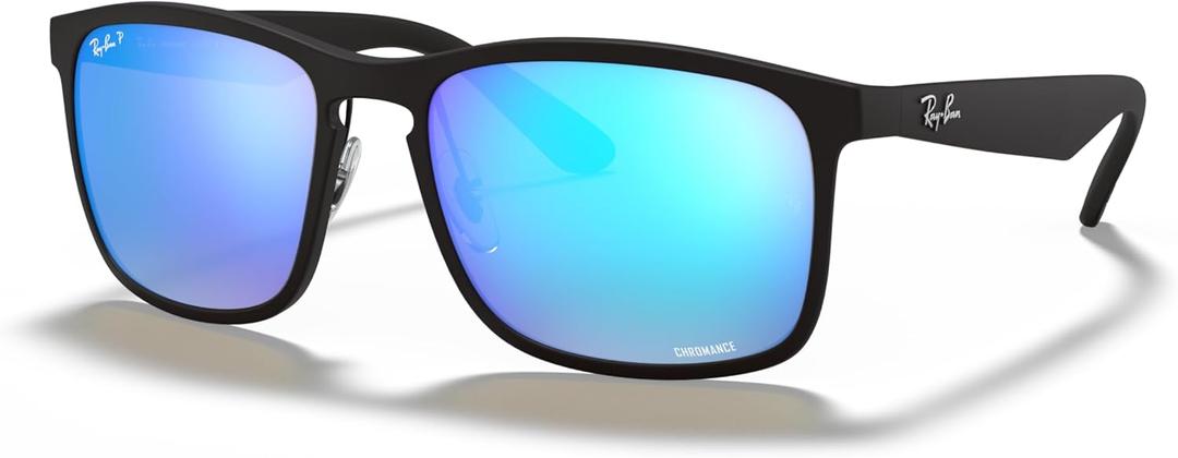 Ray-Ban Men's Rb4264 Chromance Square Sunglasses (Matte Black/Polarized Green Mirrored Blue)