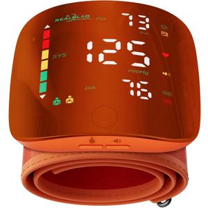 Wrist Blood Pressure Monitor with Led Touch Screen Adjustable Wrist Blood Pressure Cuff from 5.1 inches to 9.3 inches, Rechargeable Wrist bp Monitor with 99x2 Reading Memory and Carrying Case (Orange)
