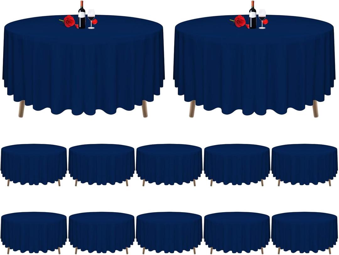 MTREO 12 Pack Navy Blue Tablecloth 90 Inch Round Tablecloth Wrinkle Resistant Round Table Cloths Washable Polyester Fabric Decorative Table Cover for Wedding Party Banquet Buffet