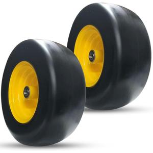 2025 Newly Upgraded Lawn Mower Tires 13x6.50-6 (2-Pack) - Flat Free Solid Smooth Tread, Zero Turn Front Wheel Replacement, Universal Fit for Commercial/Residential Mowers with Adapter Kit
