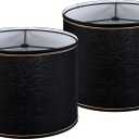 GO&SO Black and Gold Trim Drum Lamp shades Set of 2,Medium Lamp shade 13" Top13" Bottom10" High(Spider) Modern Lampshades for Table&Bedside lamp Replacement Lampshade in Hand Crafted,Easy Assembly