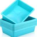 Hoteam 10 Pcs Flat Storage Organizer Tray Bin Letter Size Paper Tray for Classroom Plastic Stackable File Organizer for School Office Teacher Book Organization Teal, 13.78 x 9.84 x 3.15 Inch