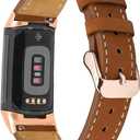 Leather Bands Compatible with Fitbit Charge 6/Charge 5, Replacement Genuine Leather Straps for Women Men