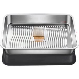 316 Stainless Steel Dumpling Plate, Multi-Functional Rectangular Food Container with lid, Non-Stick Plate, Suitable for Rice, Barbecue, Meals and Kitchen Storage (Wavy Pattern (2pcs))