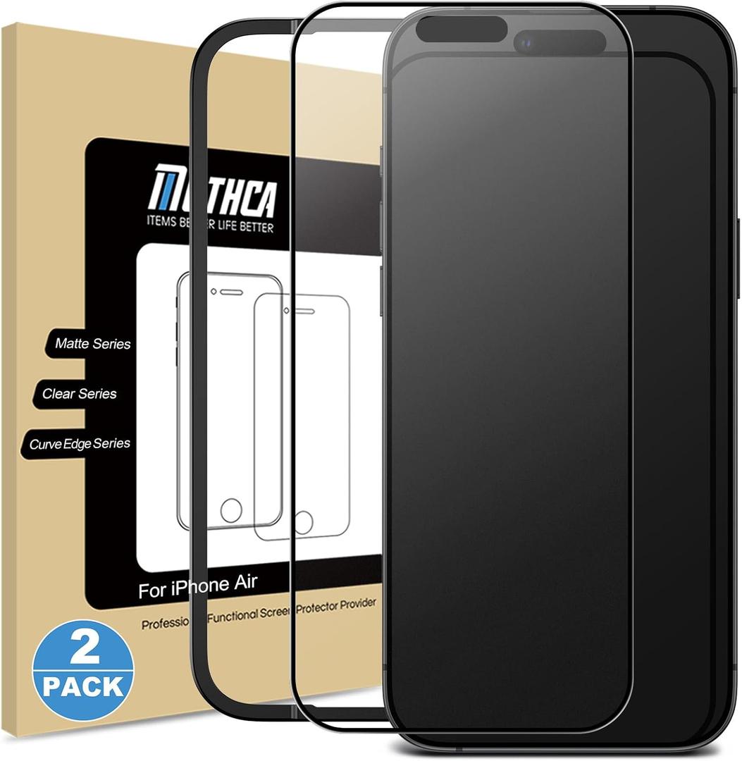 Mothca 2 Pack Matte Glass Full Coverage Screen Protector for iPhone Air 6.5-inch, Anti-Glare Anti-Fingerprint Black Edge Tempered Glass Film with Easy Installation Tool, Smooth as Silk