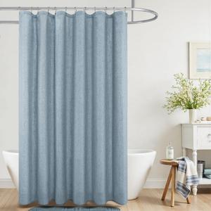 KOUFALL Light Blue Shower Curtain Liner Linen Fabric Waterproof Washable Pretty Boho Vintage Shower Curtains for Bathroom Decor with Hooks,72 x 72 Inch,Stone Dusty Grey Blue