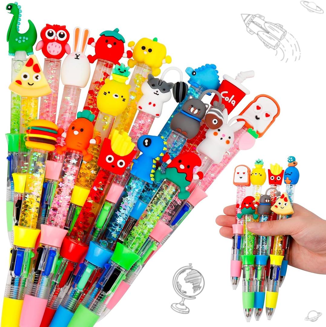 CZWZ 20Pcs Multicolor Pens in One 4-in-1 Cute Pens Bulk for Kids, Ballpoint Pen for Birthdays and Children's Parties, Fun Gifts Assorted Ink Kawaii Pen(Style 1)