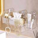 2-Pack Suction Cup Shower Caddy Set, Wall Mounted Suction Rack, Bathroom Shower Shelf Basket Set with Shower Organizer and Toothbrush Holder (No Drilling Required)