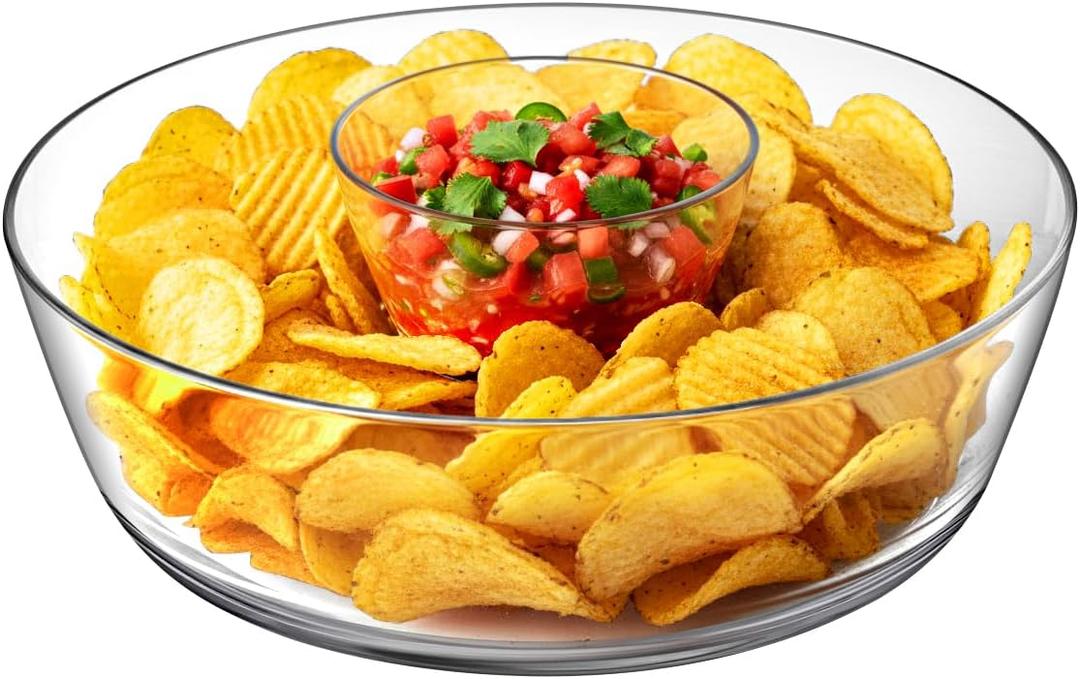 Amazing Abby - Charlie - Plastic Chip and Dip Bowl, Clear Serving Platter, Unbreakable Party Appetizer Tray, BPA-Free, Dishwasher-Safe, Great for Chips, Salsa, Veggies, Snacks, and More