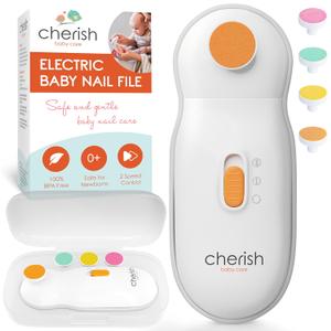 Cherish Baby Care Baby Nail Trimmer Electric - Automatic Safety Stop, BPA-Free & Safety-Tested Electric Nail File Baby, Includes 4 File Pads, 0-12+ Months (White)