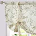 jinchan Linen Floral Valance Tie up Curtains for Small Windows 54 Inch Farmhouse Kitchen Cafe Curtains Rod Pocket Country Tropical Flower for Laundry Bathroom Rod Pocket 1 Panel Sage Green
