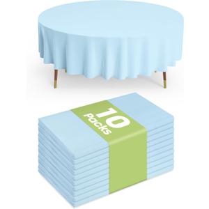 Pureegg Plastic Table Cloth Disposable 10 Pack, 84'' Round Table Cloths, Easter Party, Picnic, Wedding, Decorative Tablecloths, Round, Baby Blue Plastic Cover, Leakproof & Sturdy, Light Blue