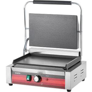 EGGKITPO Commercial Electric Panini Grill with Flat Plates Stainless Steel Sandwich Maker 14"× 9.5" Cast Iron Enamel Plate Countertop Panini Press with Temperature Control for Business 110V 1700W