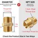 1 Inch x 1 Inch NPT Brass Hex Nipple Male Pipe Adapter, Thread outer diameter 1.25 inch, (1 Piece)