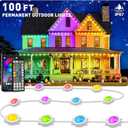 INZIDOL 100FT Permanent Outdoor Lights, IP67 Waterproof for House Roof, Holiday, Party, Daily Lighting, Smart RGB Outdoor Lights with Remote APP Control & DIY Scenes