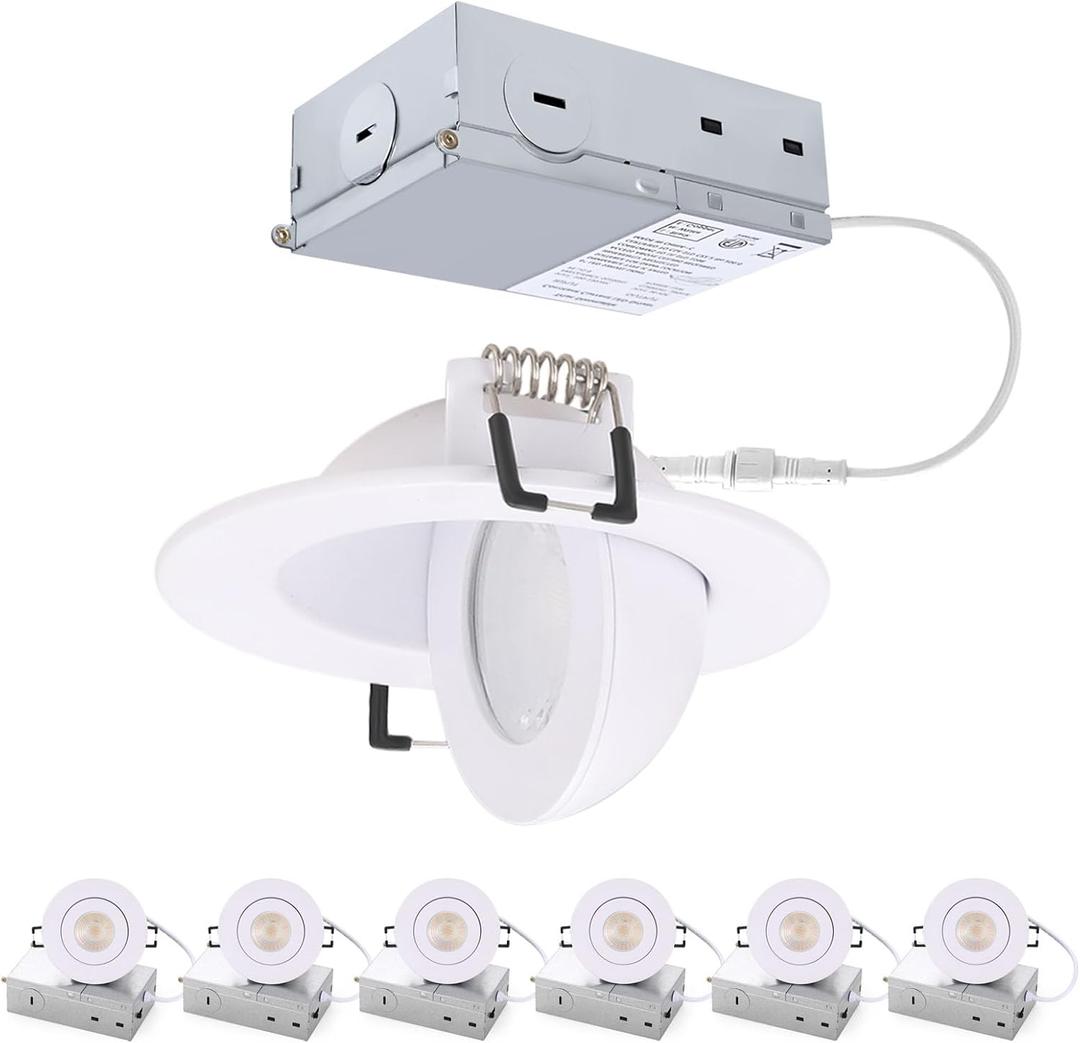 POPANU 3 inch Recessed LED Lights 7W Gimbal Rotatable Directional Downlight,360Adjustable Soffit Lighting Dimmable Swivel Eyeball, 90Tilt Canless Swivel Spotlight 5CCT Selectable 6 Pack White