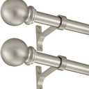 Curtain Rods 2 Pack, Brushed Nickel Curtain Rods for Window 72-144 Inch, Decorative Curtain Rod with Ball Finials, 1 Inch Diameter Heavy Duty Curtain Rod, Adjustable Single Drapery Rod Brushed Nickel