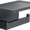 Alise Black Toilet Paper Holder with Shelf SUS304 Stainless Steel Adhesive Toilet Paper Roll Holder Bathroom Tissue Holder Storage Dispenser, Self Adhesive or Wall Mount Drilling (Single Rod)