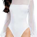 Avidlove Long Sleeve Body Suits Womens Mesh Turtleneck Bodysuit Thong Dressy Going Out Bodysuits Top Fall Outfits (Large, White)