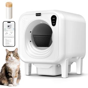 Self Cleaning Litter Box, Extra Large Automatic Cat Litter Box Self Cleaning for Multiple Cats, App Control, Safety Protection, Ultra-Quiet,Includes Trash Bags,White