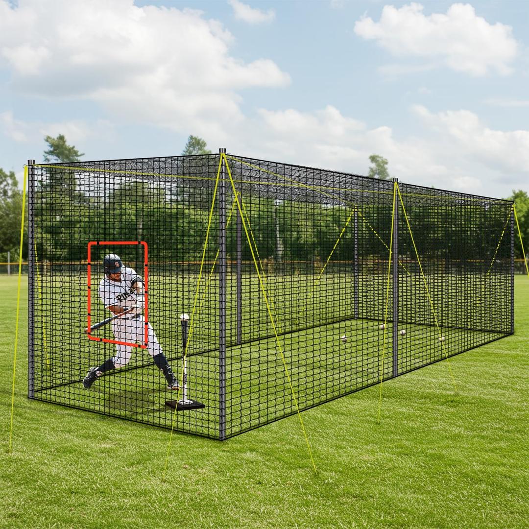PLAYAPUT 30FT x 12FT x 8FT Batting Cage for Baseball & Softball with Pitching Machine Hole,Detachable Door,Target,and Guide Ropes,Portable Batting Cages for Backyard,Park,Field