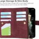 iCoverCase for iPhone 11 Pro Max Wallet Case with Card Holder and Wrist Strap, PU Leather Kickstand Card Slots Zipper Pocket Magnetic [Detachable] Flip Cover Case 6.5 Inch (Claret)