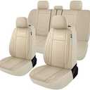 CAROMOP Premium Leather Car Seat Covers Full Set, Waterproof Split Bench Covers for Cars, Universal Car Interior Covers Seat Protectors for Sedans SUVs Pick-up Trucks(Beige)