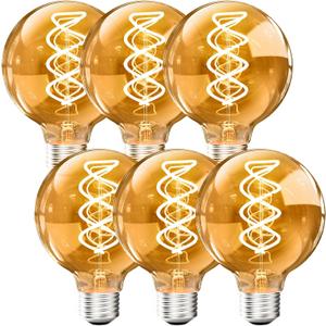 Dimmable Edison Light Bulbs - 4W Equivalent 40W 2200K G80 E26 Edison Globe Bulbs Warm Light Bulbs Vintage Decorative LED Filament Light Bulbs, CRI80+, Amber Glass, for Home/Commercial Lighting (6PCS)