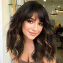 Ucubb Short Bob Wavy Wig with Bangs for Women Loose Curly Wig Look natural Shoulder Length Bob Wigs