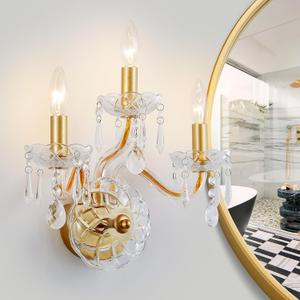 WUZUPS 3-Light Candle Vanity Wall Sconces Light Fixture for Bedroom Living Room Bathroom, E12 Base, Gold