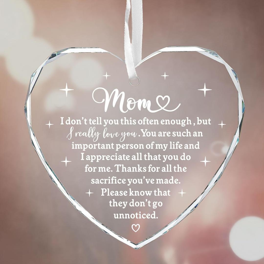 2 x Birthday Gifts for Mom from Daughter, Glass Heart Ornament for Mother Stepmom Mother in Law, Best Mom Ever Gift from Son, Retirement Sentimental Gift for Christmas Thanksgiving