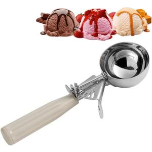 3-3/4 OZ Ice Cream Portion Scoop with Trigger Release Food Disher with Ivory Handle #10 Food Portion Control Scoop Ice Cream Scooper Cookie Scooper for Baking