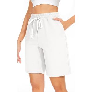 TARSE Women's Bermuda Shorts Long Cotton Loose with Pockets Knee Length for Yoga Casual Walking Exercise Shorts, Large 