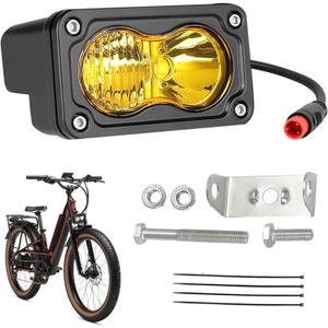 Ebike Headlight for Rad Power, 2 Pin Headlight for E-Bikes Compatible with RadMini RadRover RadExpand RadRunner Vamoose Mammoth Clear White, 20W 6000-6500K Waterproof Ebike LED Light (Yellow)