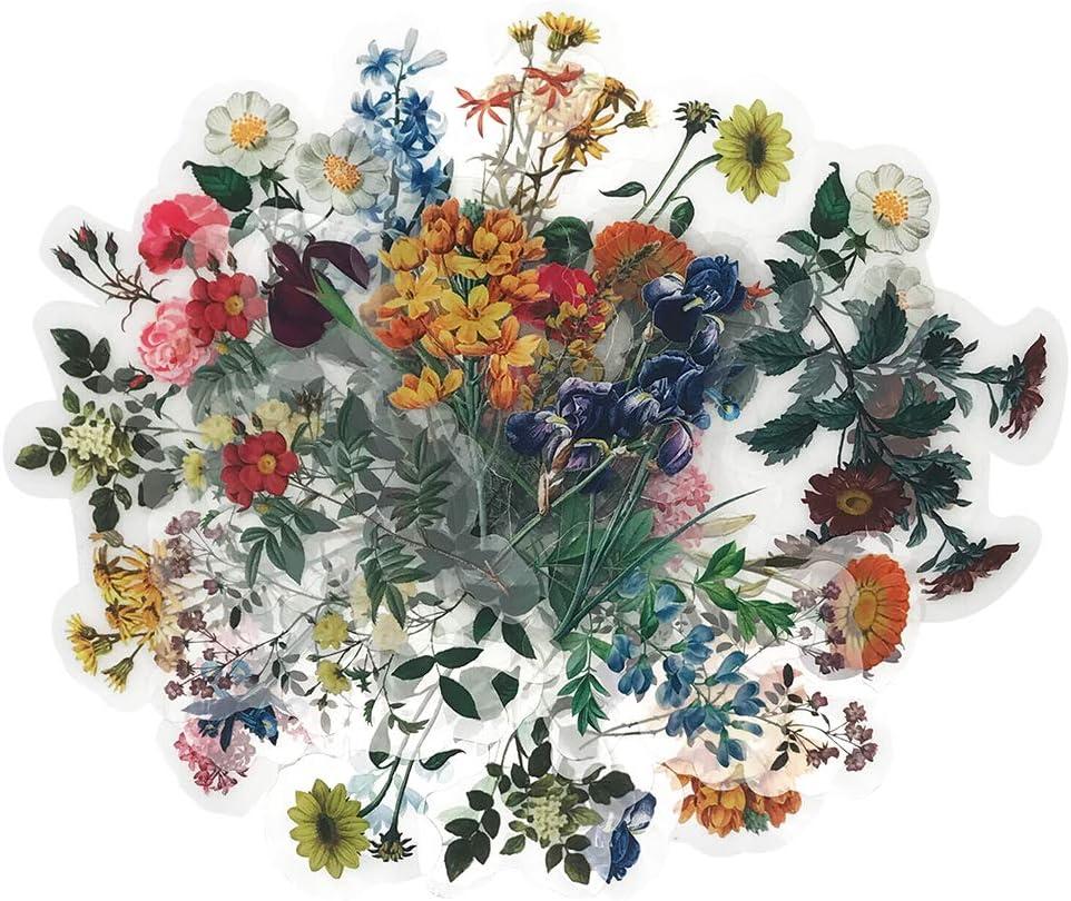 Vintage Natural Stickers, 40Pcs Pretty Floral Decorative Retro Adhesive Watercolor Aesthetic Trendy for Scrapbook Album DIY Craft Daily Planner (Multicolor)